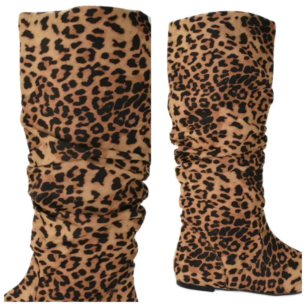 Soda Slouchy Animal Print Bohemian Relaxed Round Toe Knee High Boot (NWT)